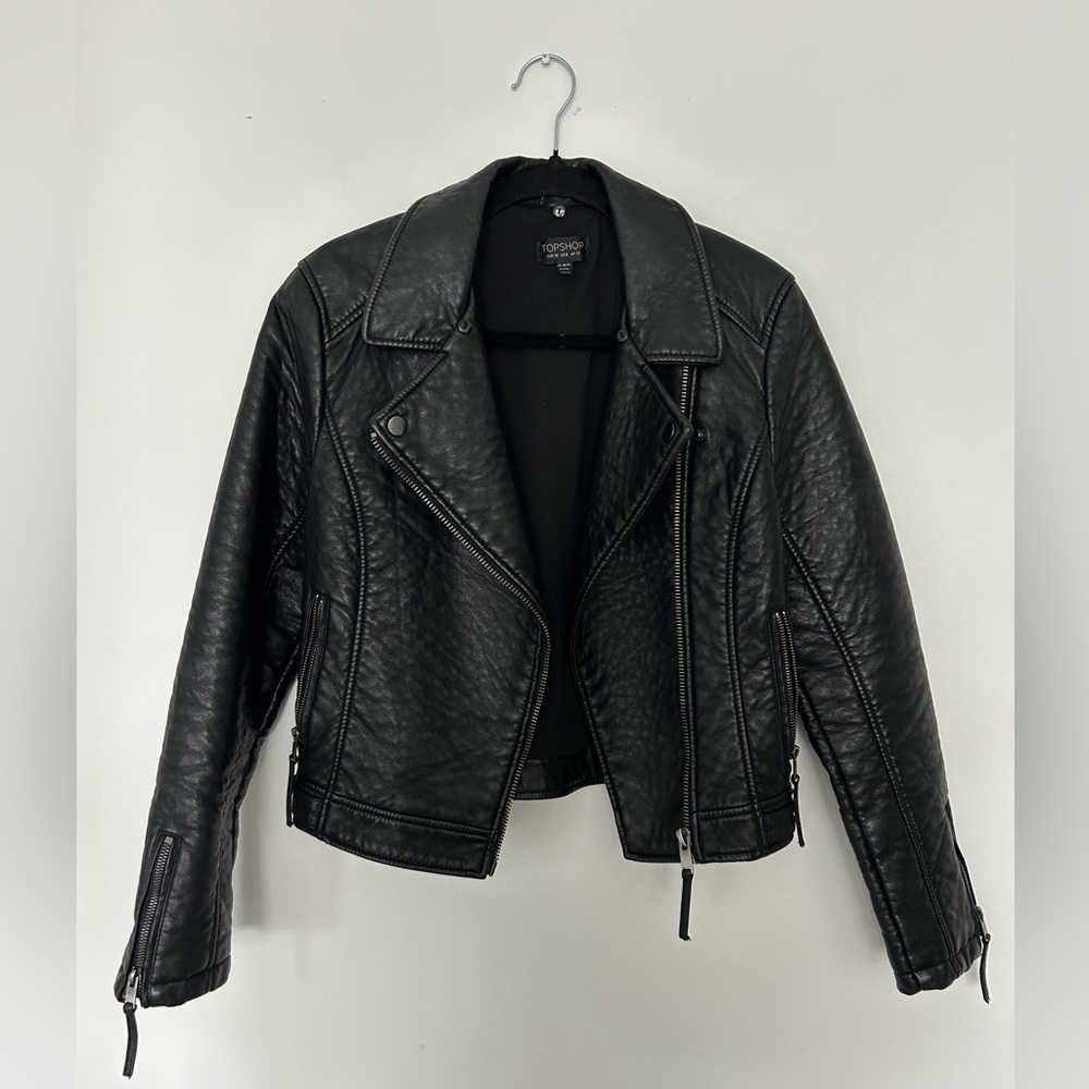 TOPSHOP Leather Jacket with Silver Zipper